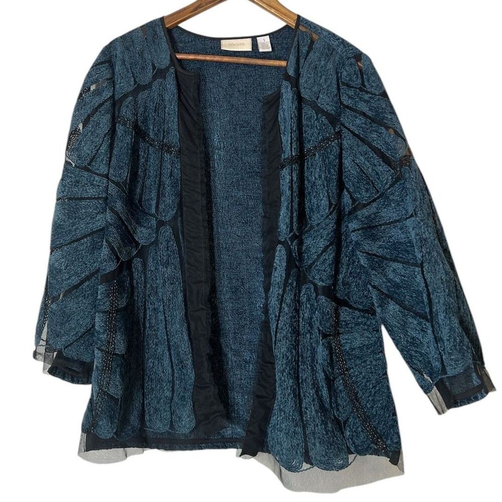 Chico's Mesh Chenille Velvet Cardigan Womens Sz M Whimsigoth Fairy Grunge Goth